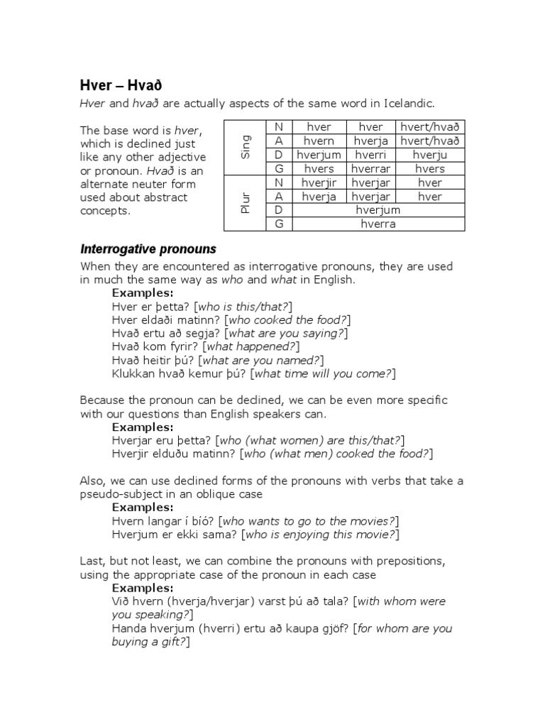 Understanding Icelandic Pronouns | PDF | Pronoun | English Language