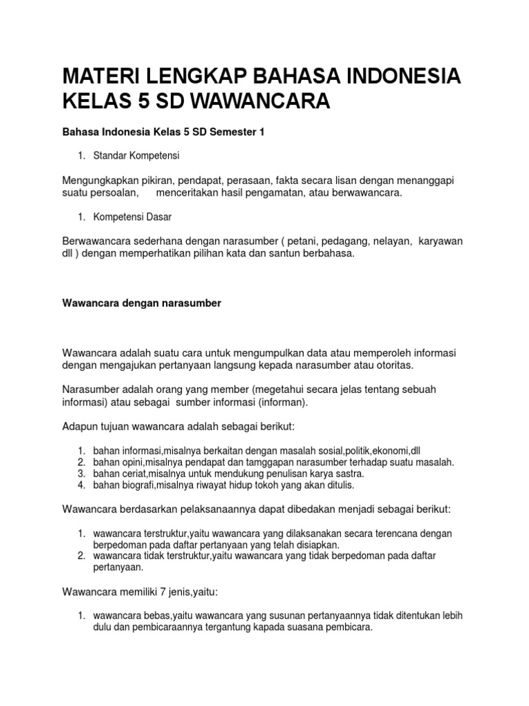 Soal Tentang Penulisan Wawancara Bahasa Indonesia Kls 4