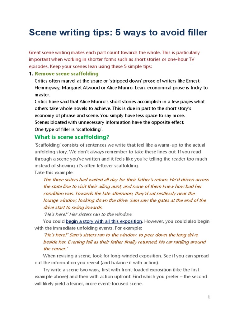 Avoiding Filler in Scene Writing | PDF | Language Arts & Discipline ...