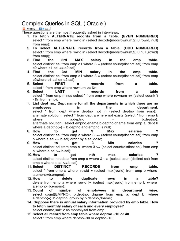 Complex Queries in SQL | PDF | Sql | Computer Programming