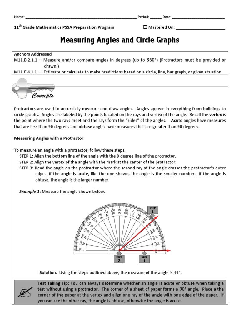Measuring Angles and Circle Graphs PDF PDF Angle Teaching Mathematics