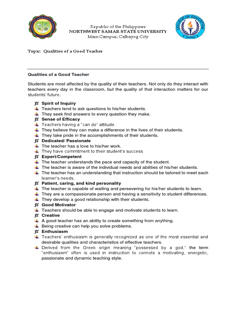 Essential Qualities of Effective Teachers | PDF