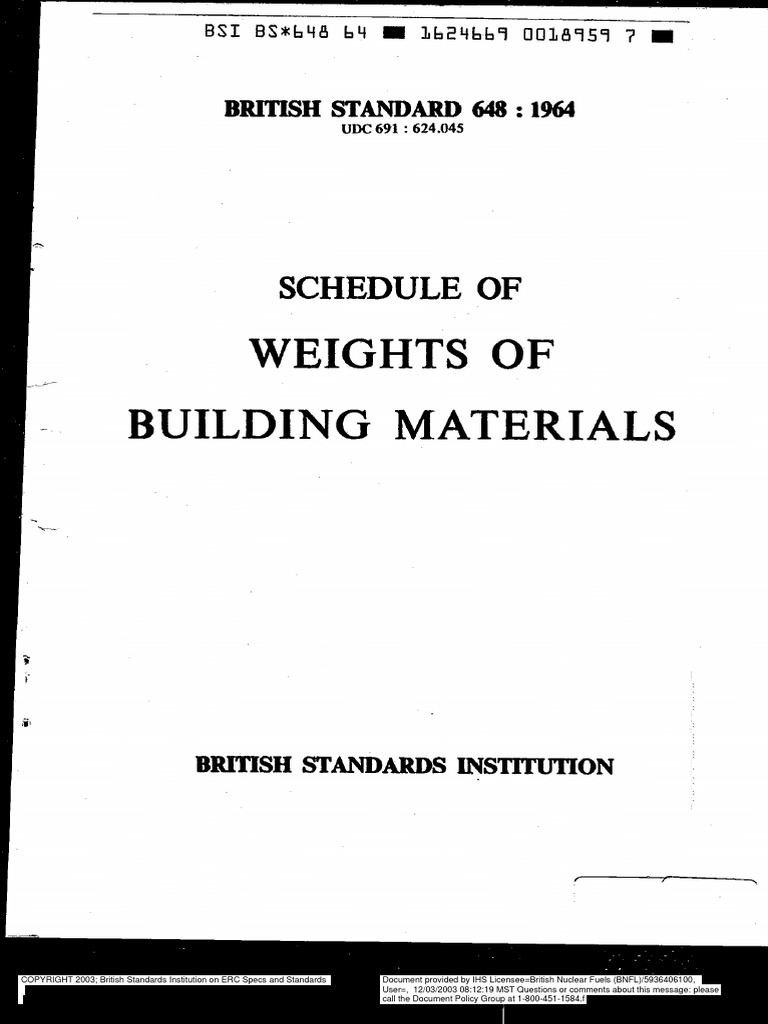 BS648-Schedule of Weights of Building Materials | PDF 