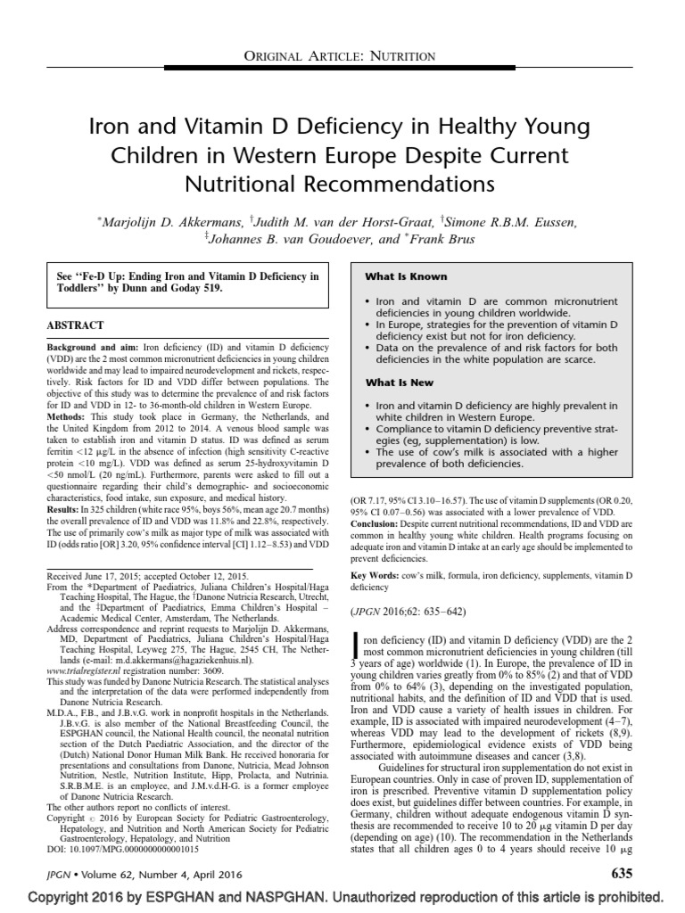 Iron and Vitamin D Deficiency in Healthy Young Children in Western ...