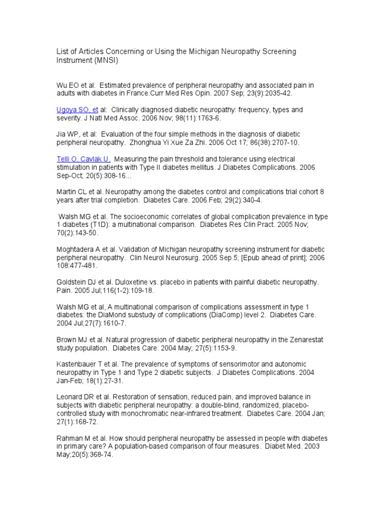 MNSI Articles on Diabetic Neuropathy | PDF | Peripheral Neuropathy ...