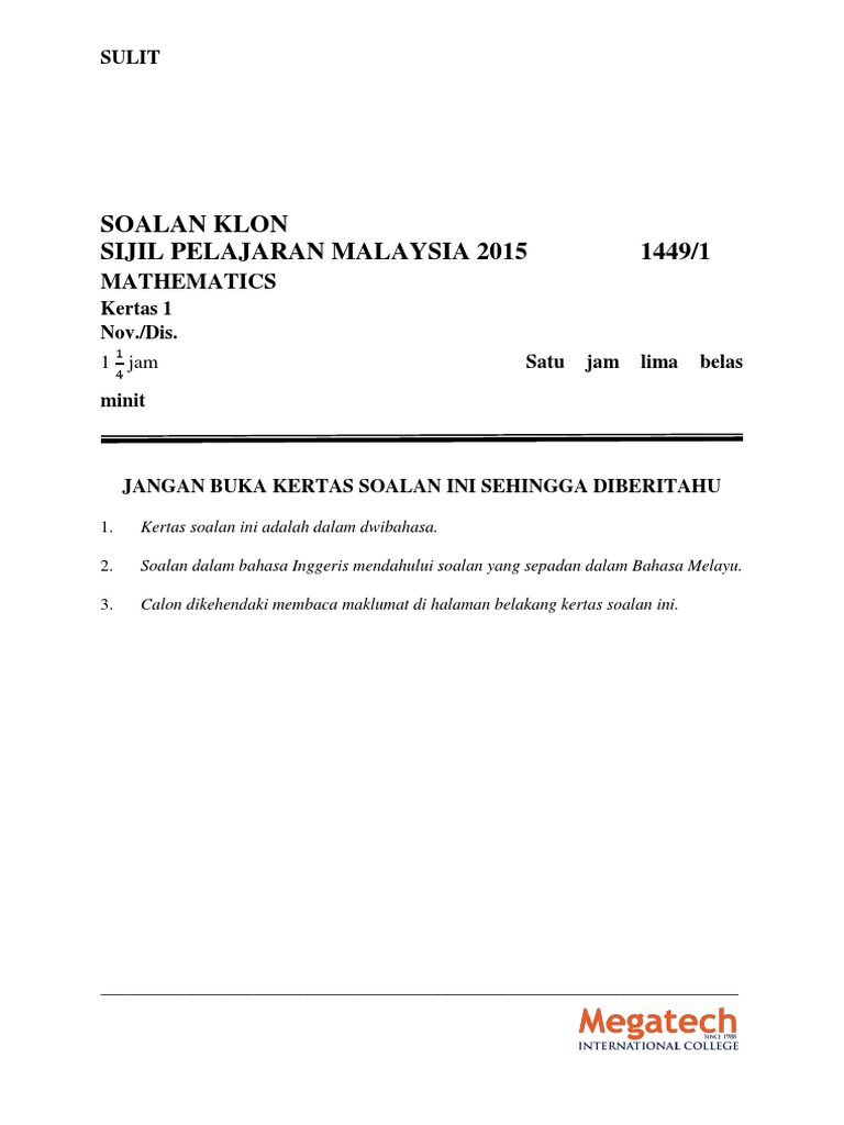 SPM 2015 Mathematics Paper 1 | PDF | Longitude | Latitude