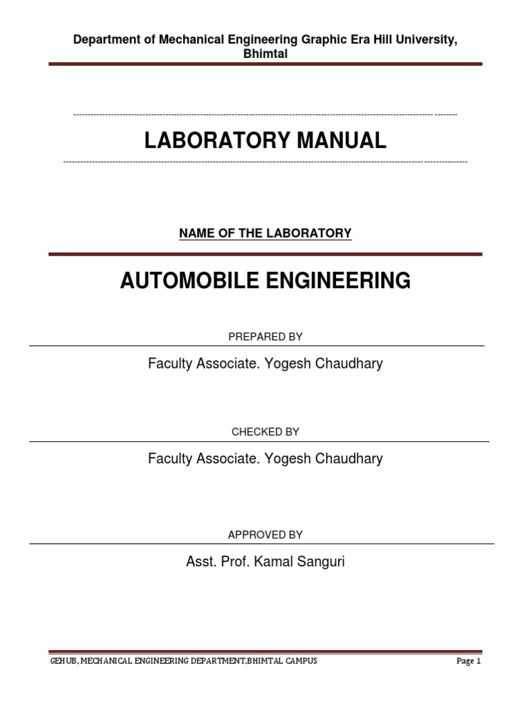 Automobile Engineering Laboratory Manual | PDF | Manual Transmission ...