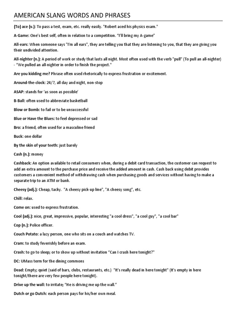 American Slang Phrases and Terms | PDF | Business