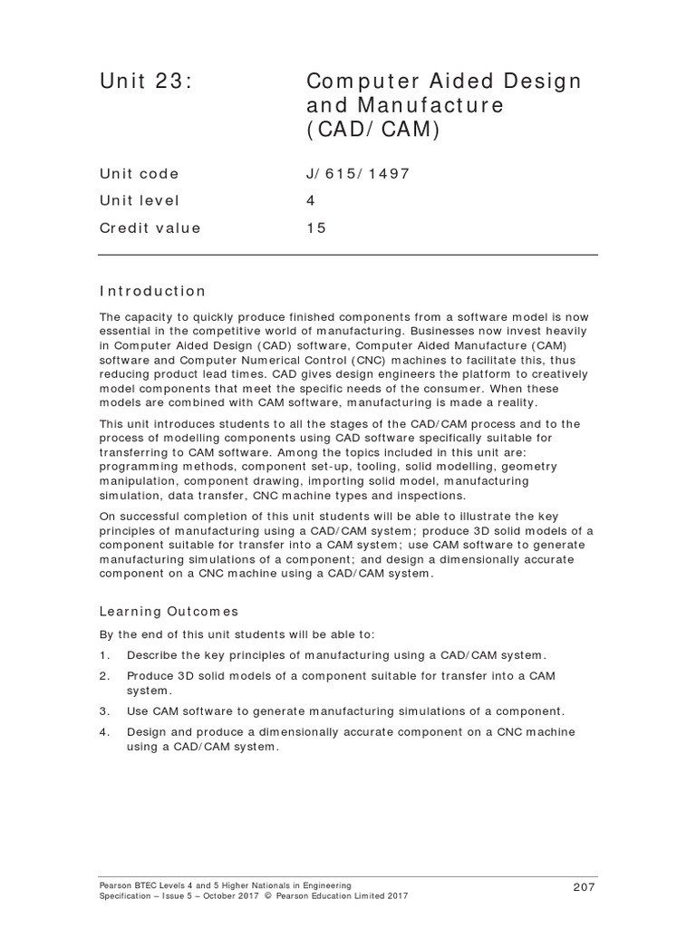 Unit 23: Computer Aided Design and Manufacture (CAD/CAM) : Unit Code J ...