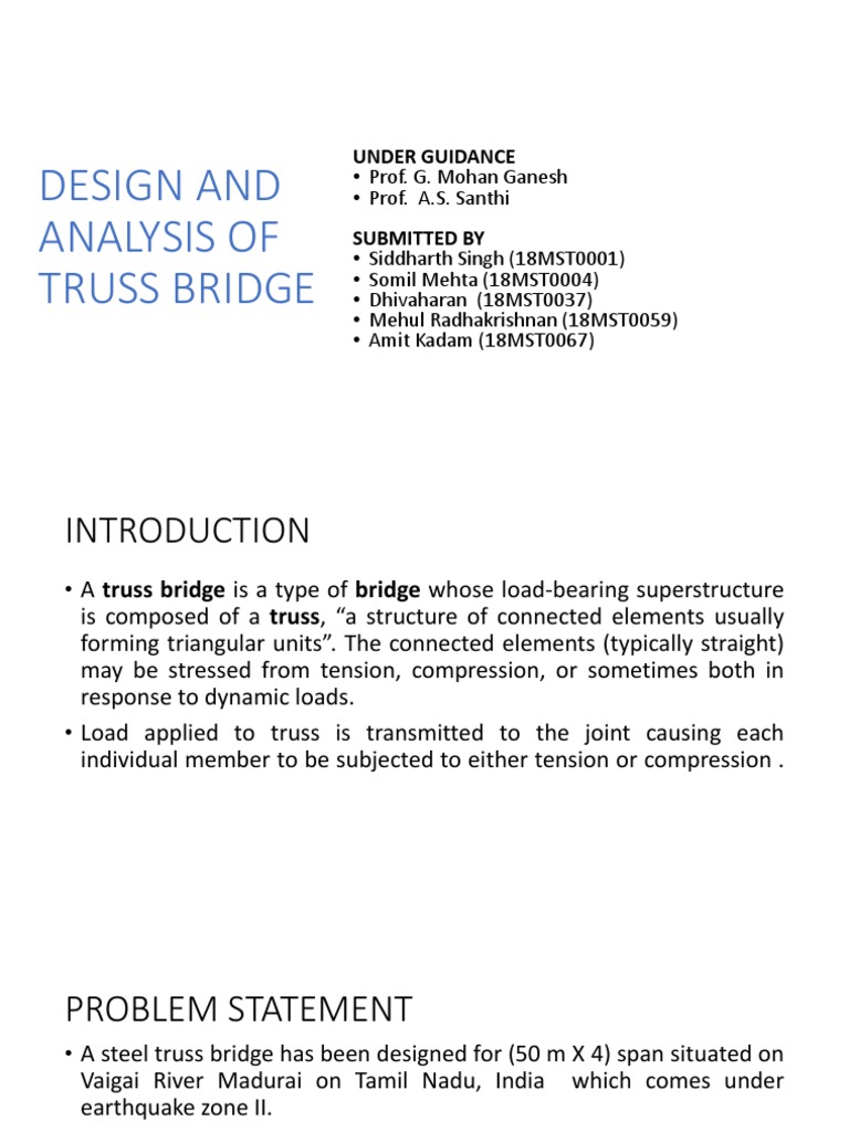 Design And Analysis Of Truss Bridge 1 Pdf Pdf Truss Building