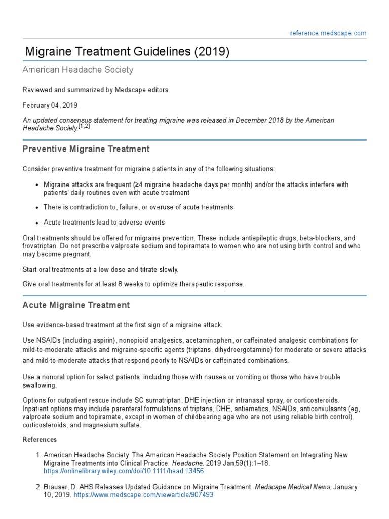 Migraine Treatment Guidelines (2019) PDF PDF Migraine Headache