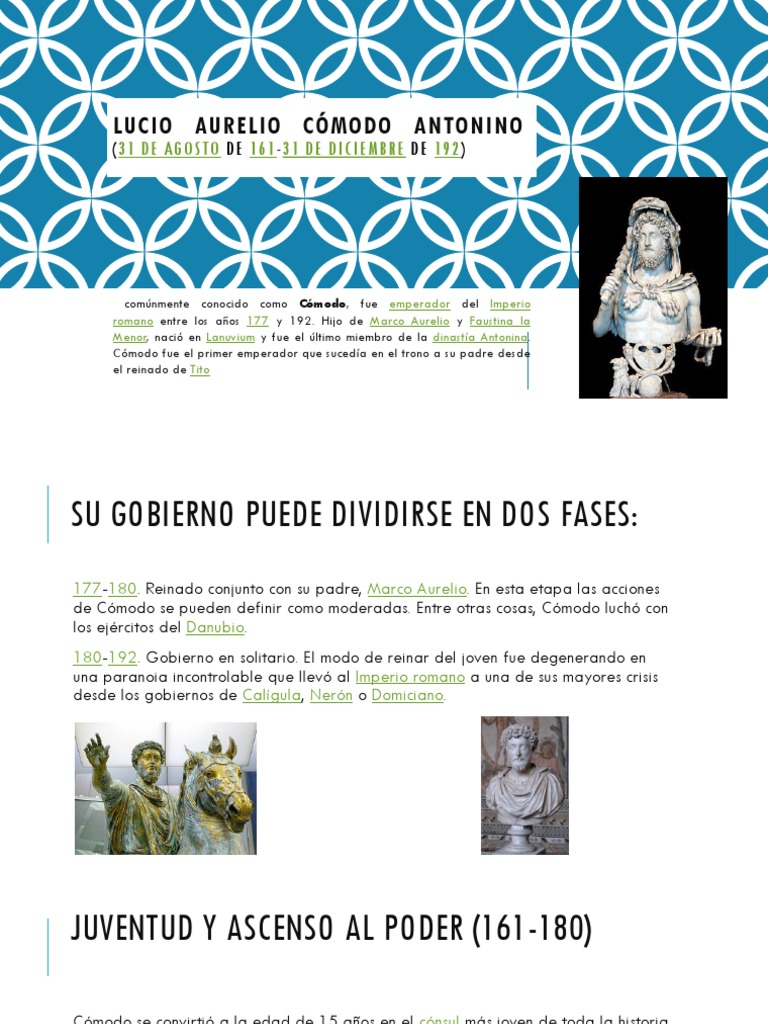 Lucio Aurelio Cómodo Antonino PDF Emperador Antiguedad clasica