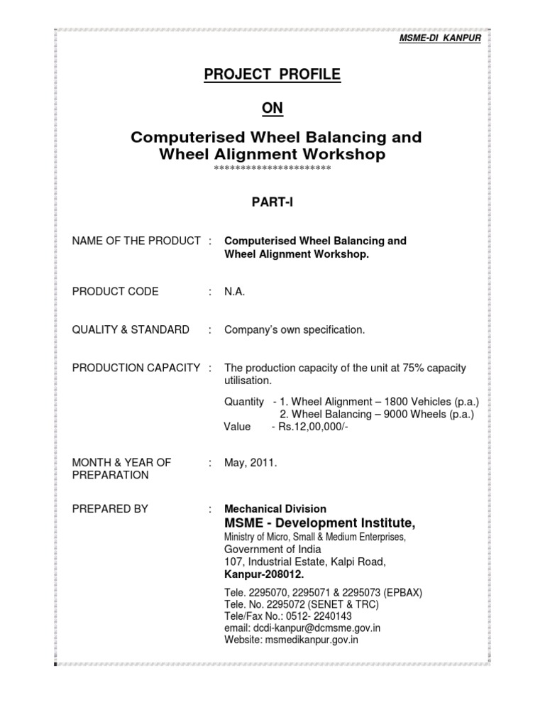 Computerized Wheel Alignment and Balancing Project Profile