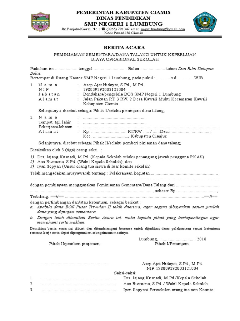 Berita Acara Peminjaman Dana Talang