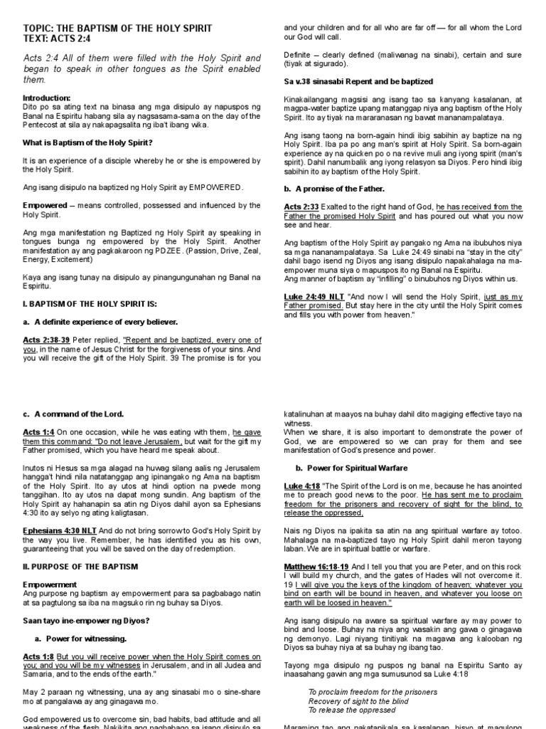 Topic 11 The Baptism of The Holy Spirit | PDF | Baptism With The Holy ...