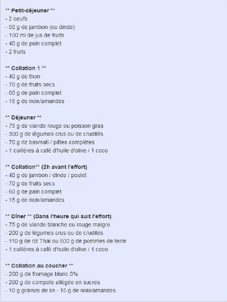 Menu Prise De Masse Homme 70 Kg Menus Homme 70kg - 3000 Kcal | PDF
