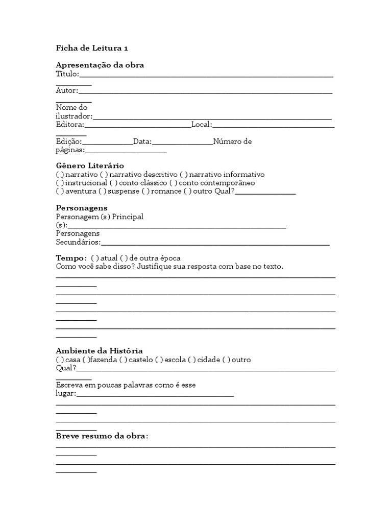 Ficha de Leitura para Ensino Médio | PDF | Contos | Livros