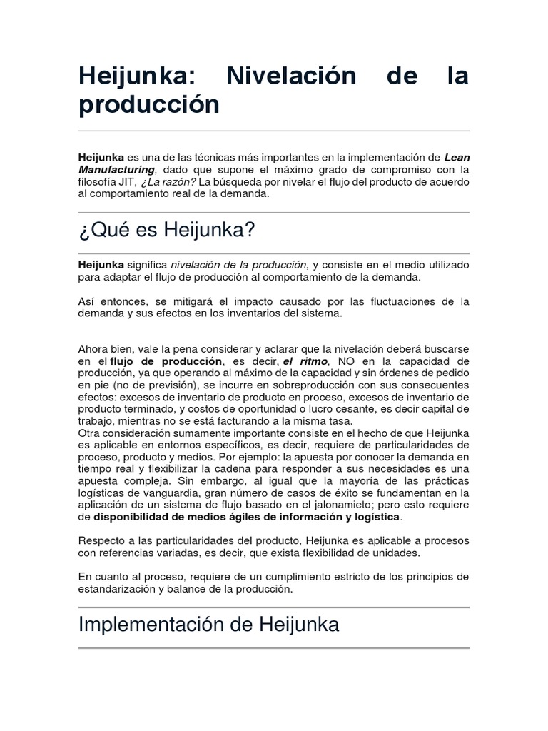 Heijunka | PDF | Lean Manufacturing | Gestión de la cadena de suministro