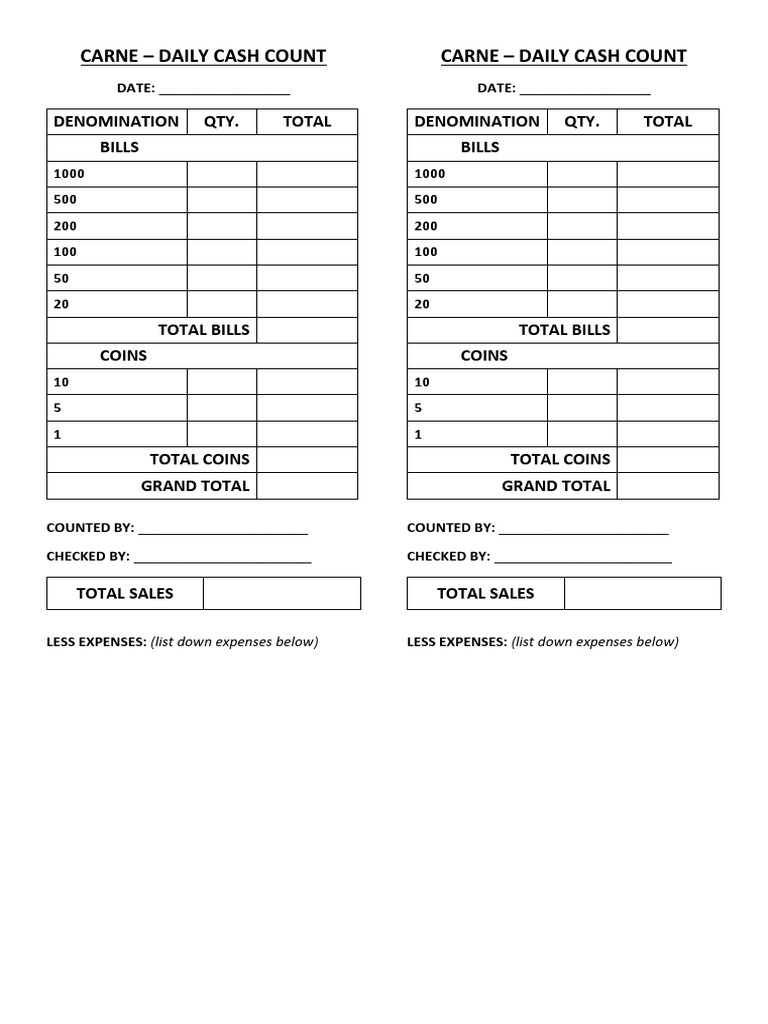 Daily Cash Count Template | PDF