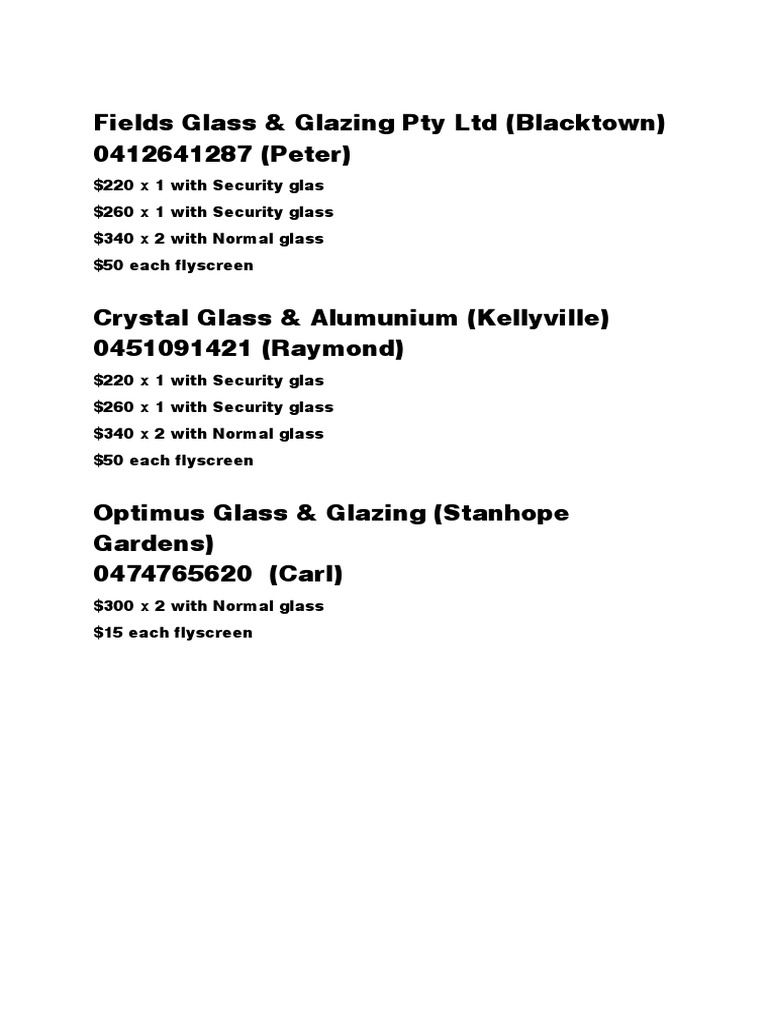 Glass & Glazing Price List | PDF