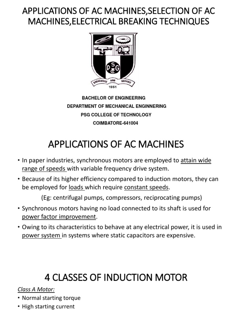Applications of AC Machines Overview | PDF | Electric Motor | Power ...