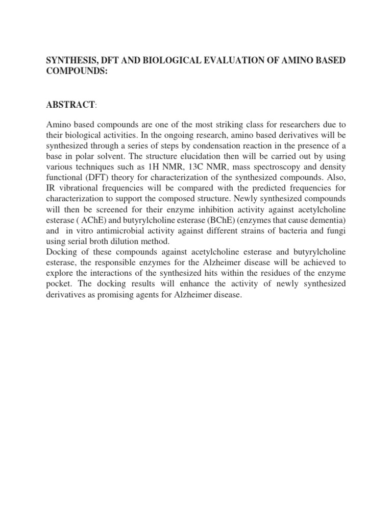 Synthesis, DFT and Biological Evaluation of Amino Based Compounds | PDF ...