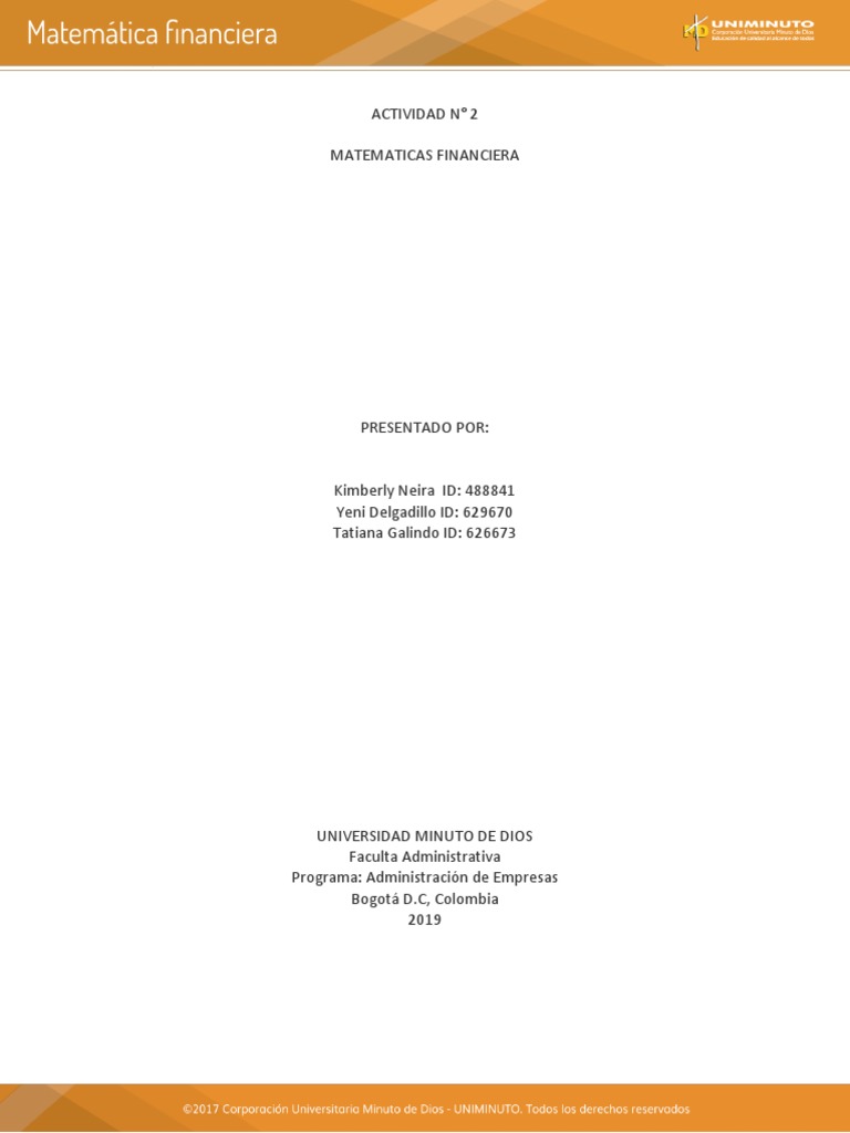 Taller de Matemáticas Financieras 2019 | PDF | Interés | Bancos