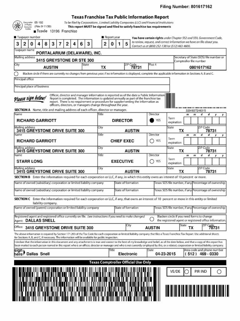 PORTALARIUM Texas Franchise Tax Public Information Report - 04-23-2015 ...