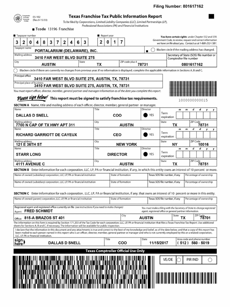 PORTALARIUM Texas Franchise Tax Public Information Report - 11-15-2017 ...