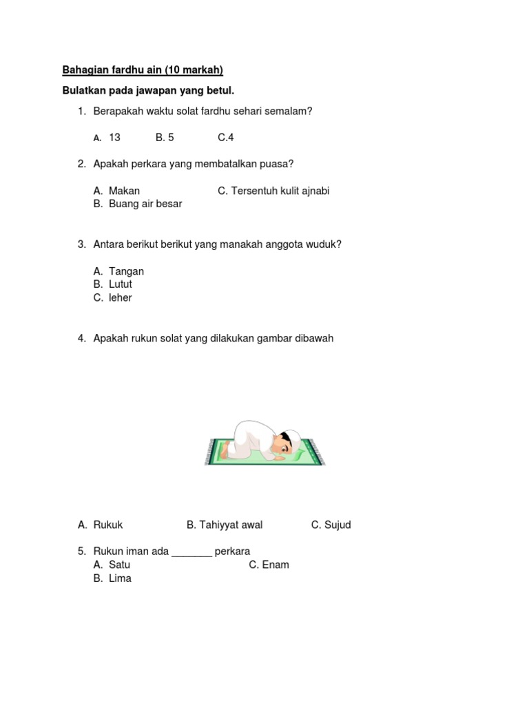 Latihan Fardhu Ain Dan Bahasa Melayu Tahun 1