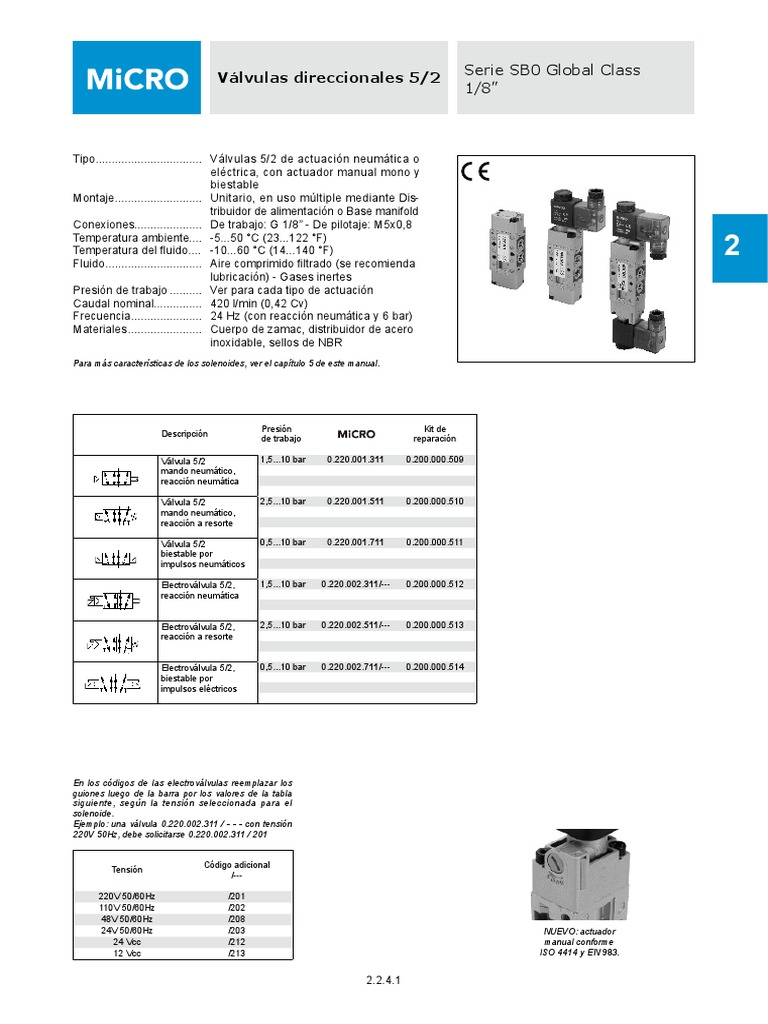 Manual de Electroválvulas Micro 5/2 | PDF | Neumática | Ingeniería Química