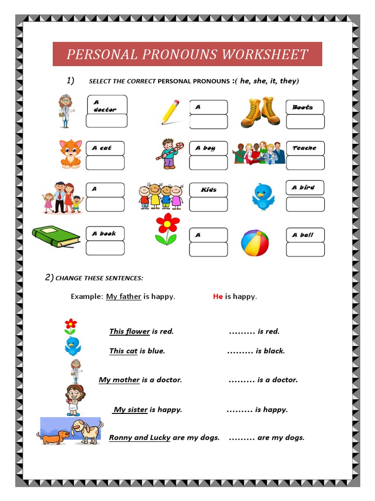 Activity Sheets For Personal Pronouns Grade 2