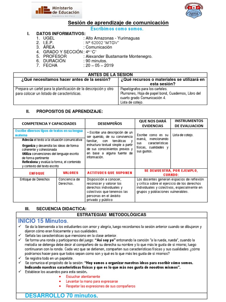 Escribimos Como Somos Pdf Planificación Aprendizaje
