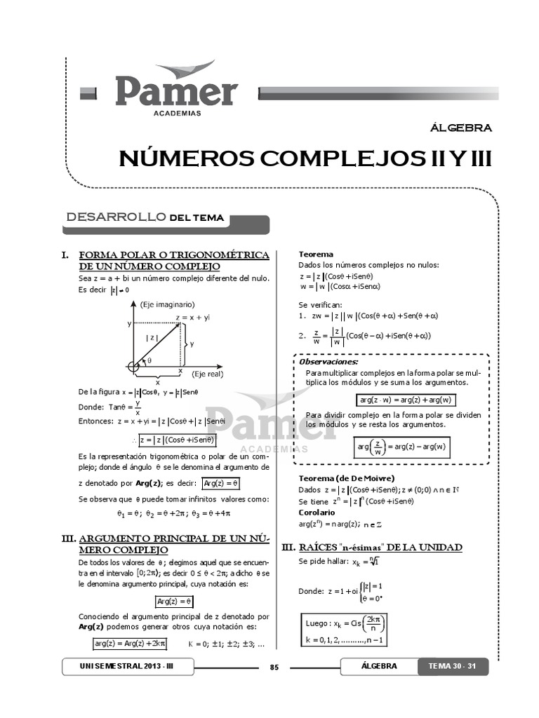 Tema 27 Numeros Complejos Ii Y Iii Pdf Numero Complejo Algebra