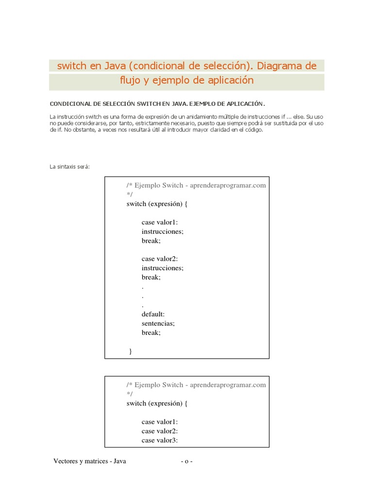 Uso del switch en Java: Ejemplos y Sintaxis | PDF | Estructura de datos ...
