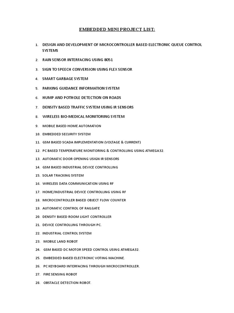 Embedded Mini Project Ideas List | PDF | Embedded System | Security Alarm
