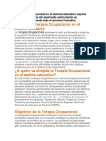 La Terapia Ocupacional en El Sistema Educativo Supone Una Visión Integral Del Alumnado Potenciando Su Participación Durante Todo El Proceso Formativo