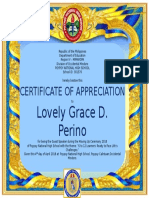 Certificate of Appreciation: Lovely Grace D. Perino
