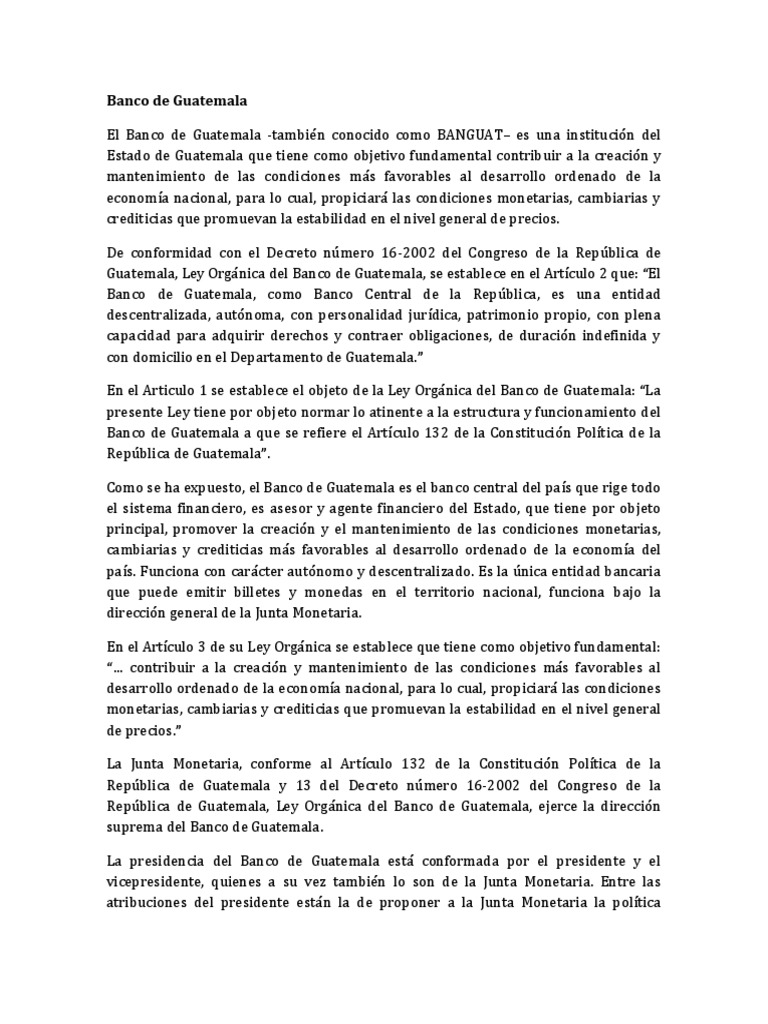 Dirección y funciones del Banco de Guatemala | PDF | Economias | Gobierno