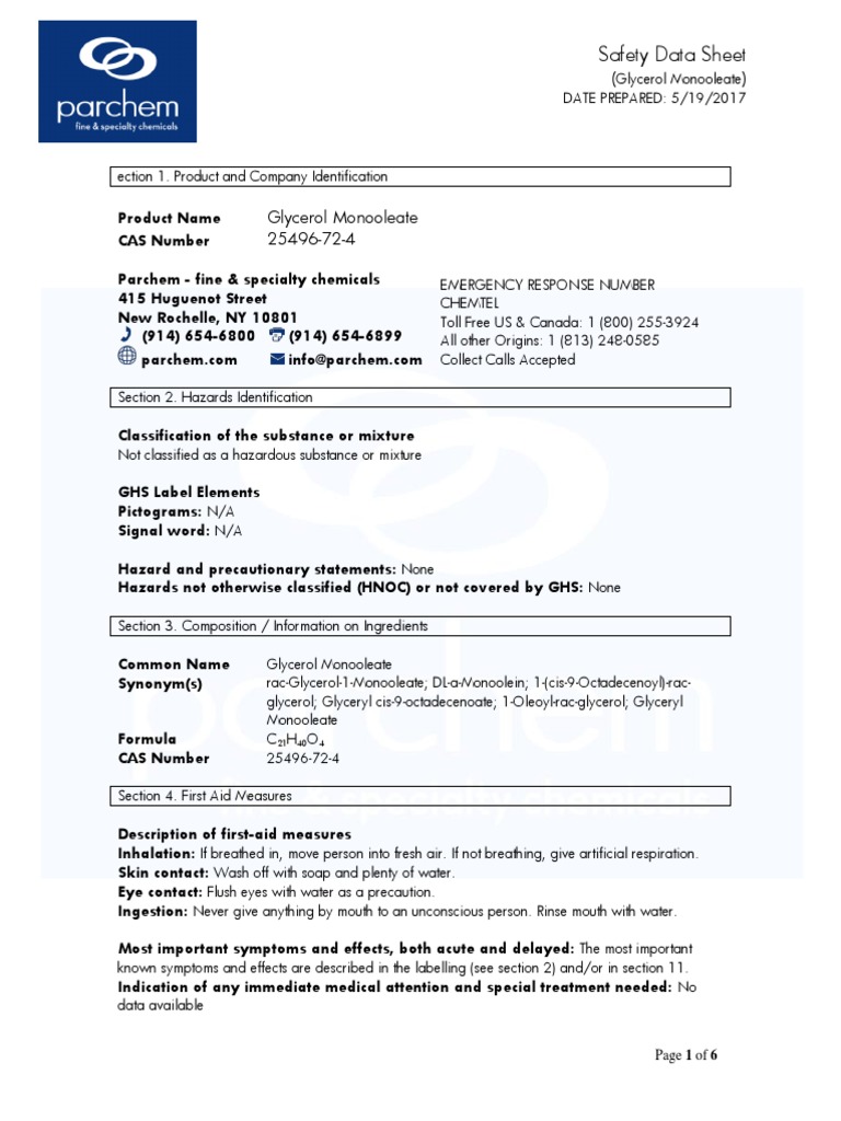 GHS Glycerol Monooleate MSDS Toxicity Dangerous Goods