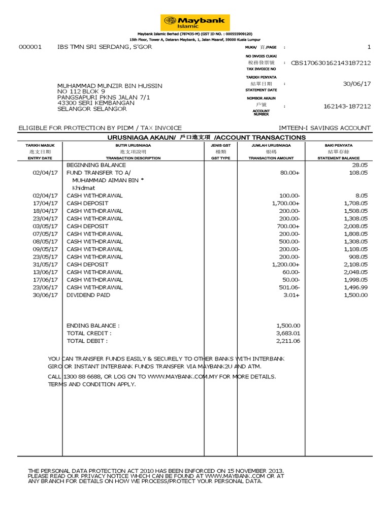 Penyata Bank  Debit Card  Value Added Tax