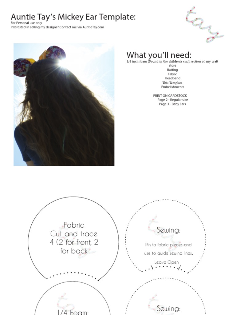 Auntie Tay's Mickey Ear Template:: For Personal Use Only | PDF