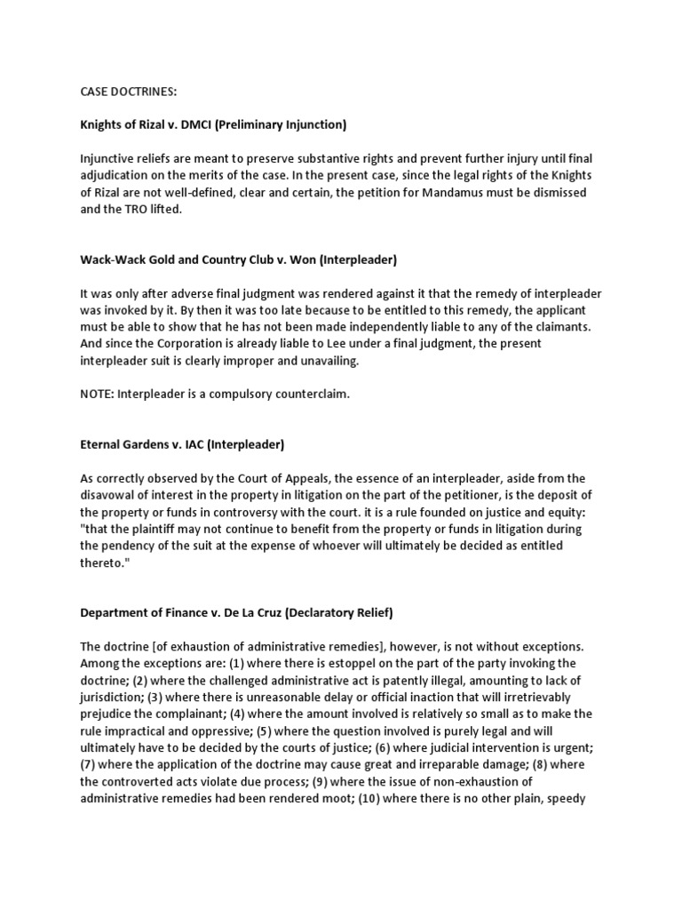 Key Legal Doctrines in Philippine Cases | PDF | Mandamus | Lawsuit