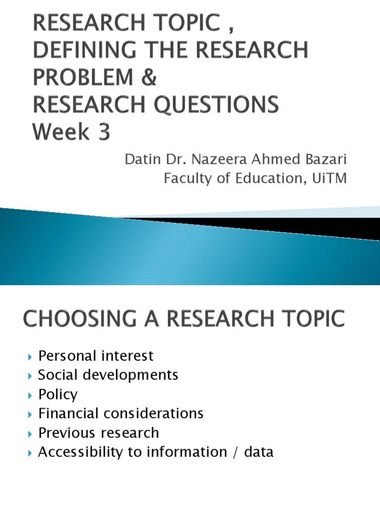 Research Problems, Research question and Types of Research ...