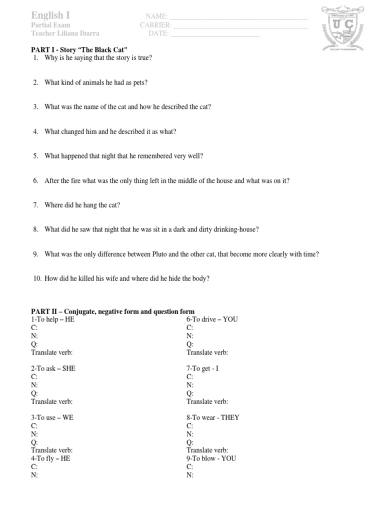 Partial Test The Black Cat | PDF | Syntactic Relationships | Morphology