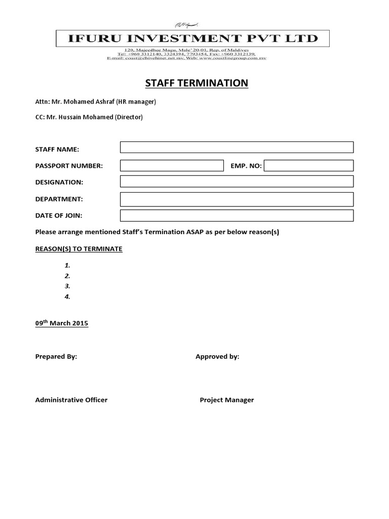 Staff Termination Request Form | PDF