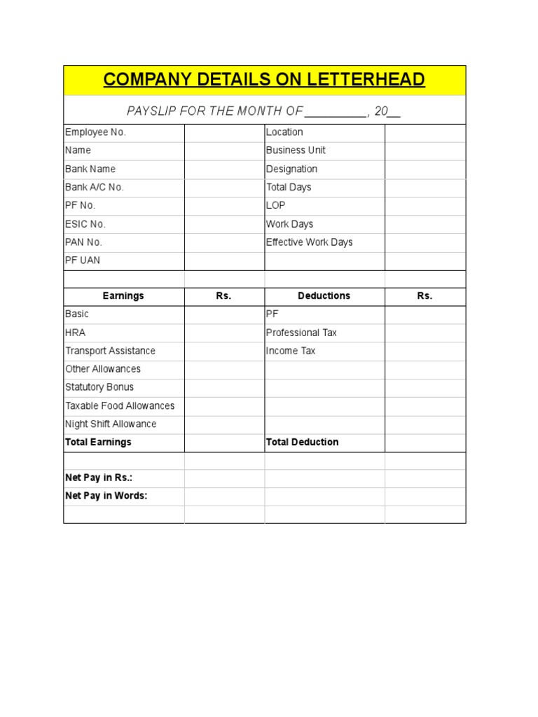 Monthly Salary Slip Template | PDF | Government Finances | Taxes