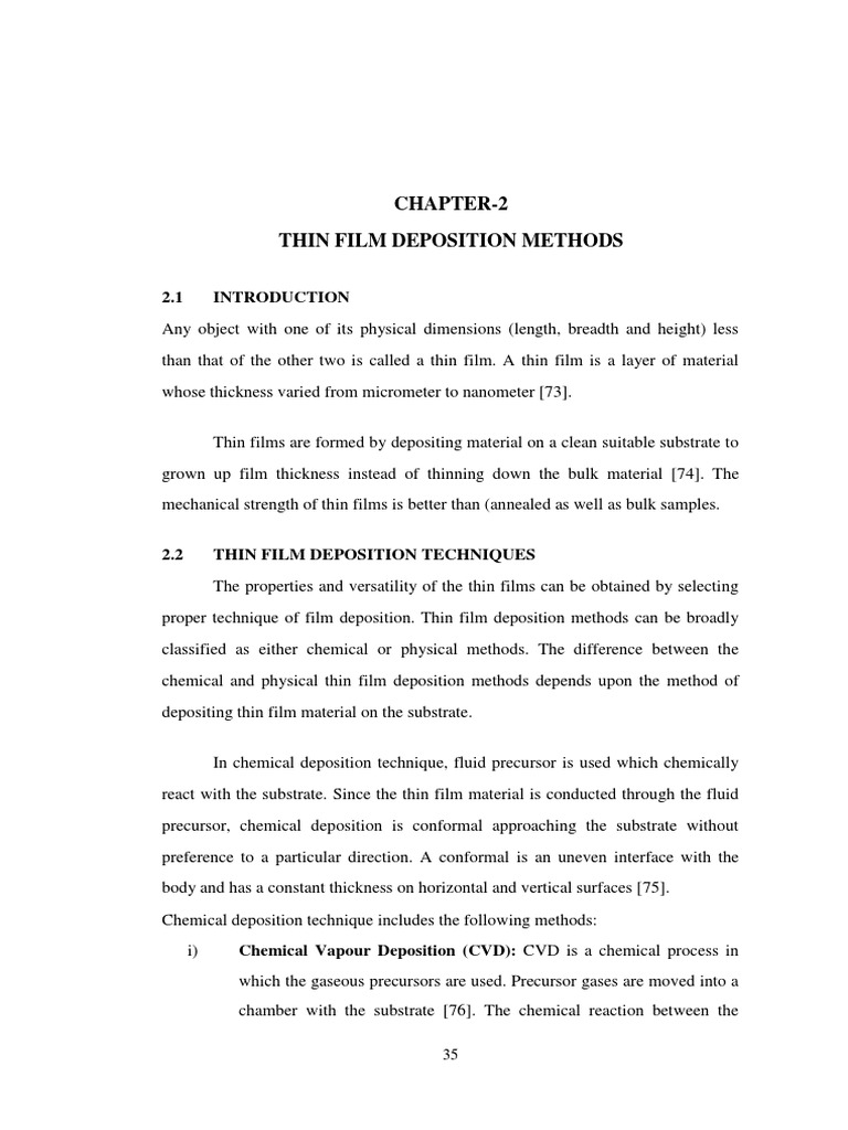 Thin Film Deposition Techniques Overview | PDF | Thin Film | Chemical ...