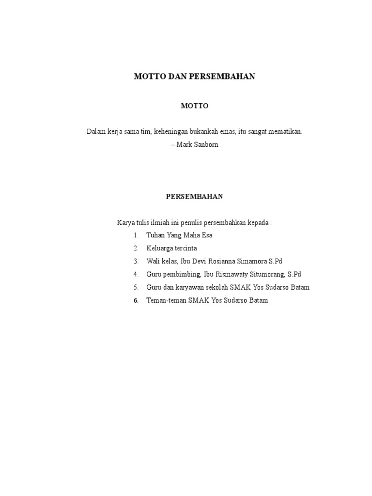 Motto Dan Persembahan Karya Ilmiah