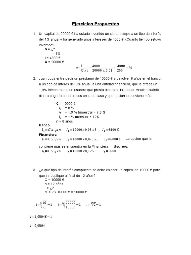 Ejercicios de Interés Simple y Compuesto | PDF | Deuda | Hoja de balance